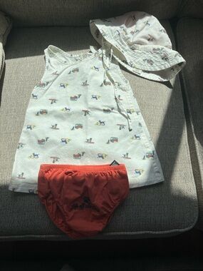 Black Dog Baby Girl Beach Dress Set with Sun Hat